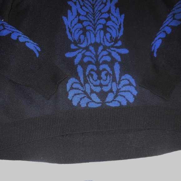 Pullover Sweater NEW Black Blue Ornamental Knit Top Long Sleeve - Picture 4 of 11